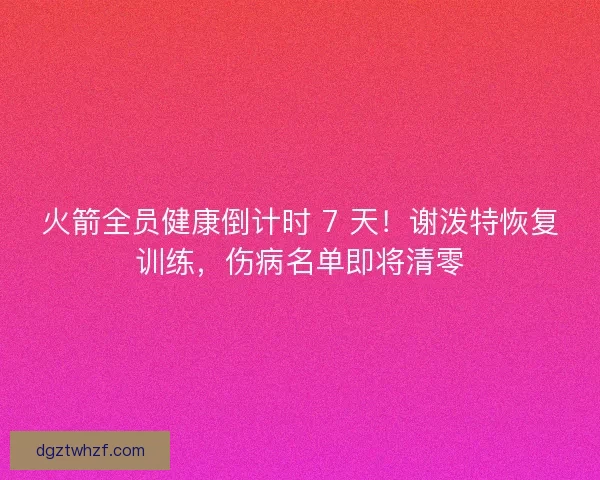火箭全员健康倒计时 7 天！谢泼特恢复训练，伤病名单即将清零